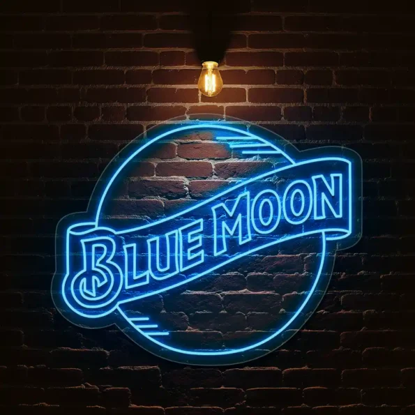 stylish neon sign designs capture the glow of blue moon charm premium grade.webp