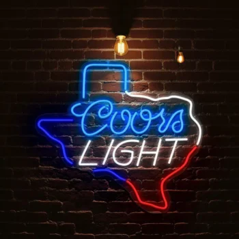 vibrant coors light neon sign in texas shape for home bar decor best selling.webp