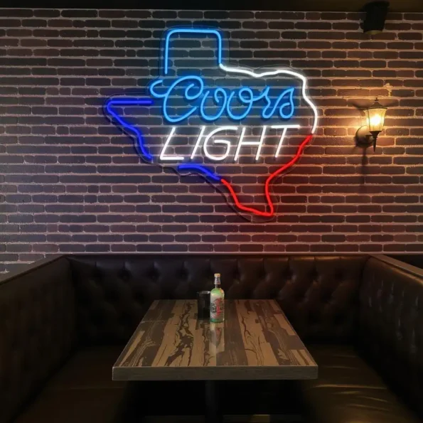 vibrant coors light neon sign in texas shape for home bar decor latest model.webp
