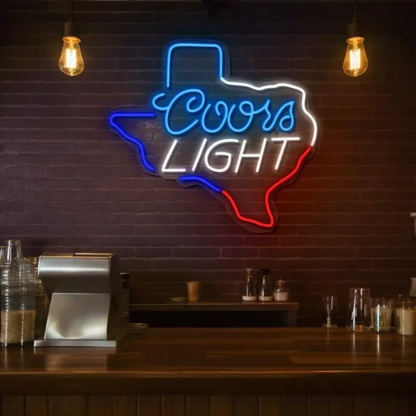 vibrant coors light neon sign in texas shape for home bar decor top rated.webp