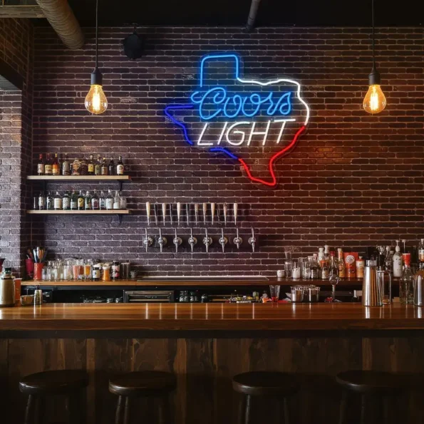 vibrant coors light neon sign in texas shape for home bar decor trendy.webp