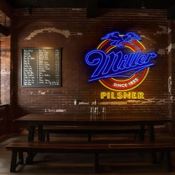 vibrant miller pilsner neon sign perfect for retro decor lovers high quality 1.webp