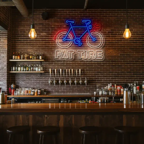 vibrant neon bicycle sign for fat tire lovers and enthusiasts high quality.webp