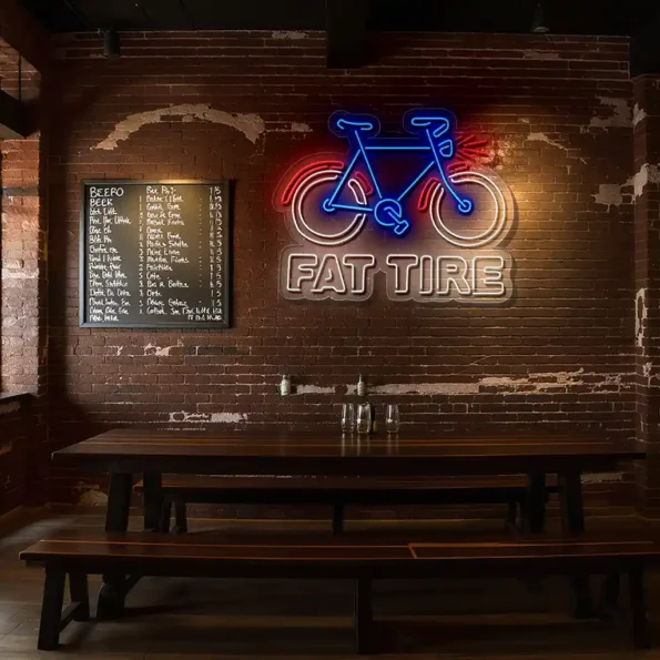 vibrant neon bicycle sign for fat tire lovers and enthusiasts latest model.webp