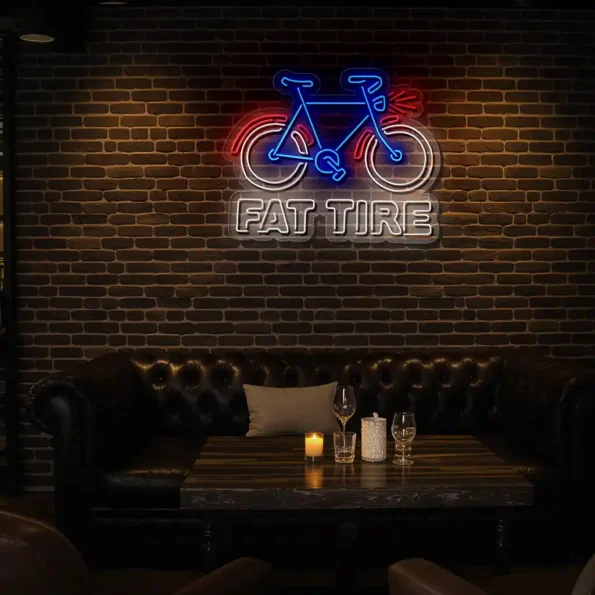 vibrant neon bicycle sign for fat tire lovers and enthusiasts premium grade.webp