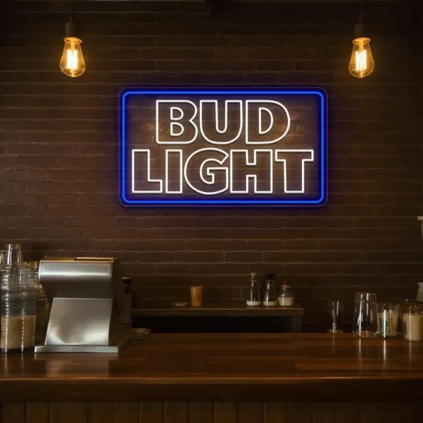 vibrant neon bud light sign for unique home bar decor new arrival.webp