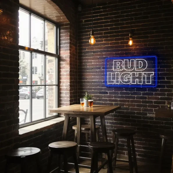 vibrant neon bud light sign for unique home bar decor trendy.webp