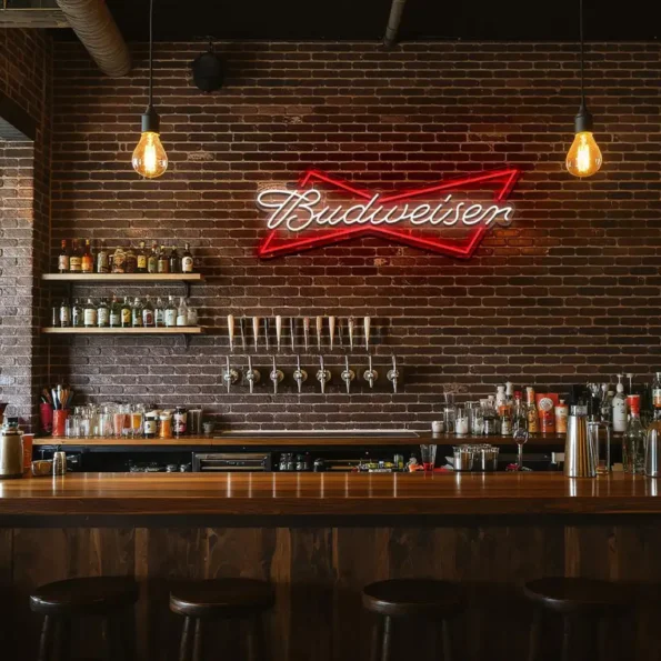 vibrant neon budweiser sign design for home or bar decor high quality.webp
