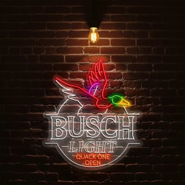 vibrant neon busch light sign quack one open design display best selling.webp