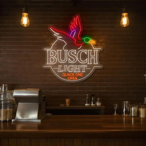 vibrant neon busch light sign quack one open design display latest model.webp