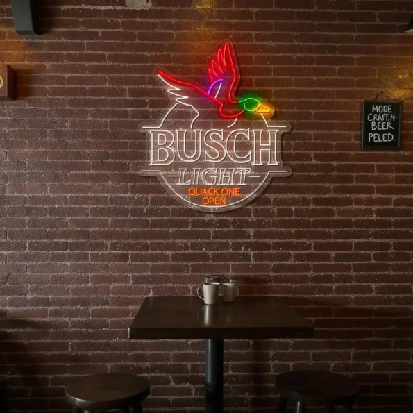 vibrant neon busch light sign quack one open design display trendy.webp