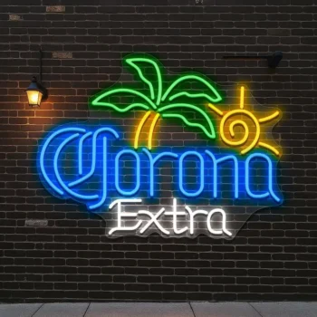 vibrant neon corona extra sign with palm tree and sun design best selling.webp