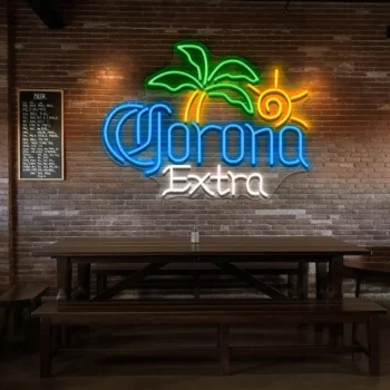vibrant neon corona extra sign with palm tree and sun design fashion forward.webp