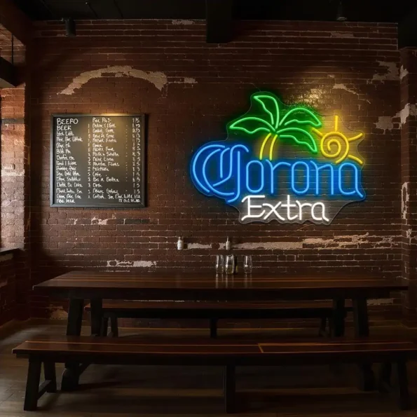 vibrant neon corona extra sign with palm tree and sun design new arrival.webp