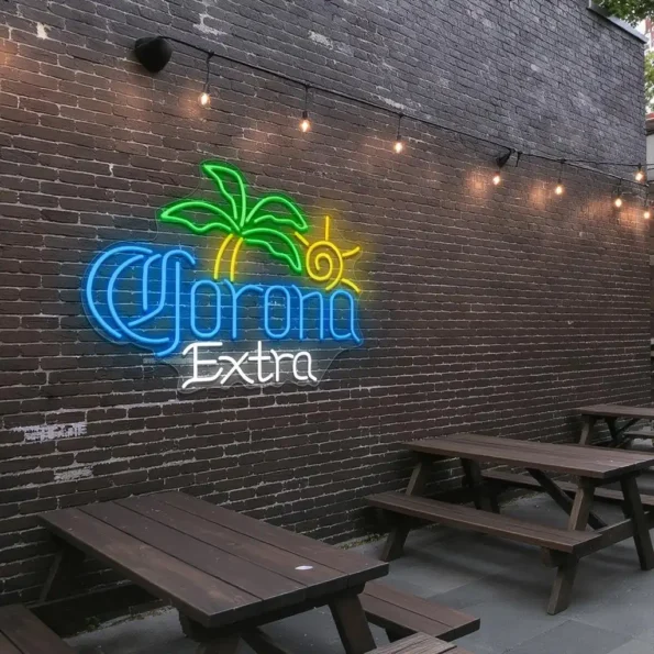 vibrant neon corona extra sign with palm tree and sun design top rated.webp