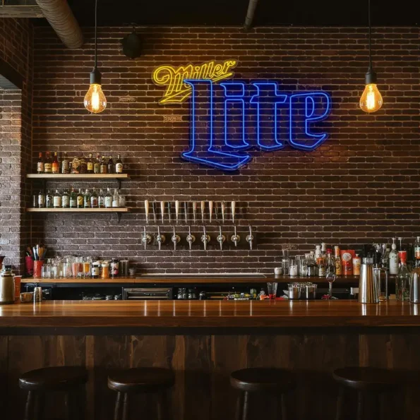 vibrant neon miller lite sign design for perfect home bar decor trendy.webp