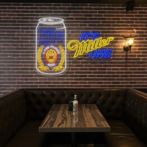 vibrant neon signs celebrate miller lite with style and elegance high quality.webp