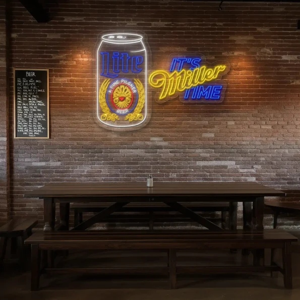 vibrant neon signs celebrate miller lite with style and elegance latest model.webp