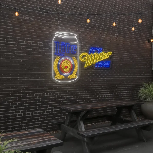 vibrant neon signs celebrate miller lite with style and elegance new arrival.webp