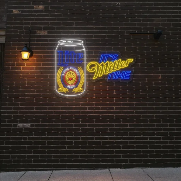 vibrant neon signs celebrate miller lite with style and elegance premium grade.webp